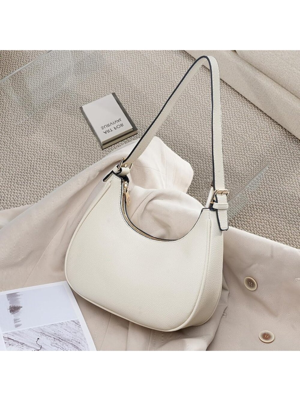 👜Women's Beige Crocodile Tote Bag Small Crossbody Retro Shoulder Classic Purse - Picture 4 of 7